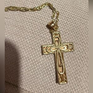 Beautiful Vintage 14k Gold Cross Pendant Necklace with chain